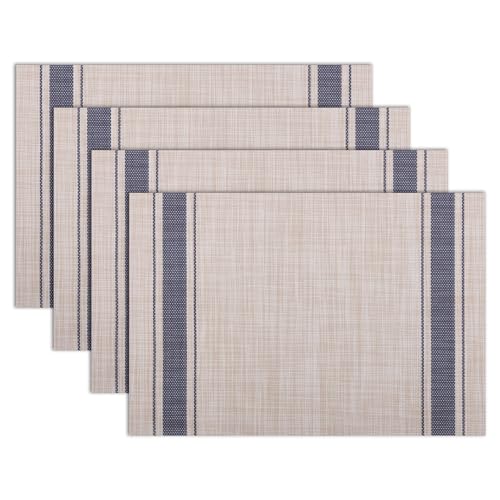 Winknowl Placemats Set of 4, Heat Resistant Non-Slip Vinyl Woven Table Mats for Dining Table, Washable Durable Elegant Place Mats for Kitchen Indoor/Outdoor Use (Beige Blue) - color: Beige Blue, size: Set of 4