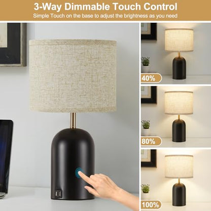 GyroVu Touch Control Table Lamps Set of 2, Black Bedside Lamps for Bedroom - color: Balck