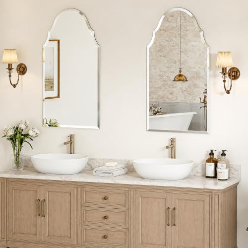 20x36 Inch Scalloped Arch Frameless Beveled Wall Mirror for Vanity - size: 36"L x 20"W