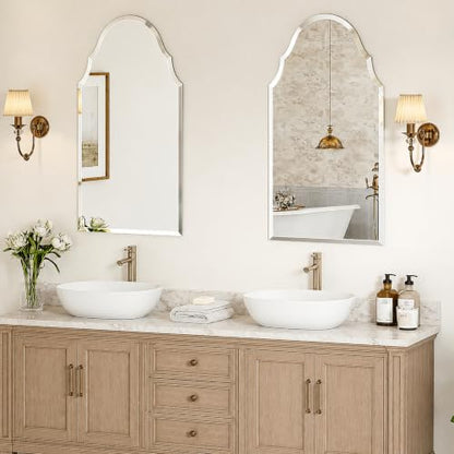 20x36 Inch Scalloped Arch Frameless Beveled Wall Mirror for Vanity - size: 36"L x 20"W