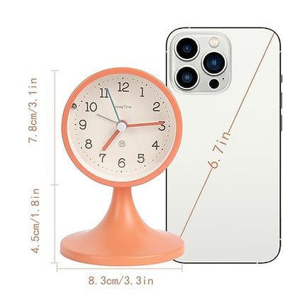 3" Round Quartz Analog Metal Alarm Clock Silent Non Ticking Desk Clock | Small Bedside Table Clock with Stand Bedroom Home Office Battery Operated (batteries not included) - color: Orange