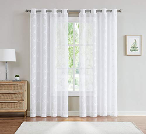 LinenZone 54x84 White Curtains with Silver Leaves. (Maria 54x84 Silver) - color: Silver, size: 54"W x 84"L (Pack of 2)