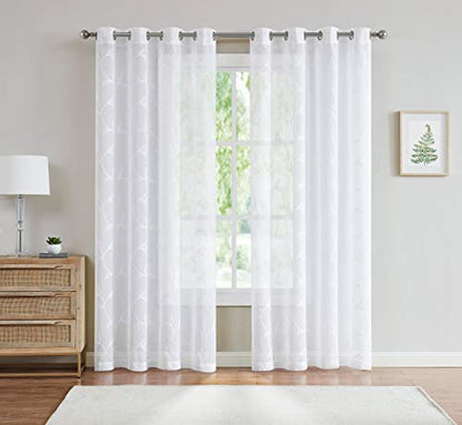 LinenZone 54x84 White Curtains with Silver Leaves. (Maria 54x84 Silver) - color: Silver, size: 54"W x 84"L (Pack of 2)