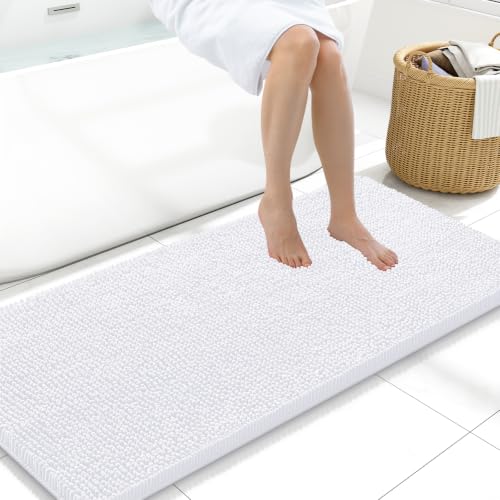 Arotive Bathroom Rugs 47x20, Soft Absorbent Shaggy Chenille Bath Rugs - color: White, size: 47" X 20"