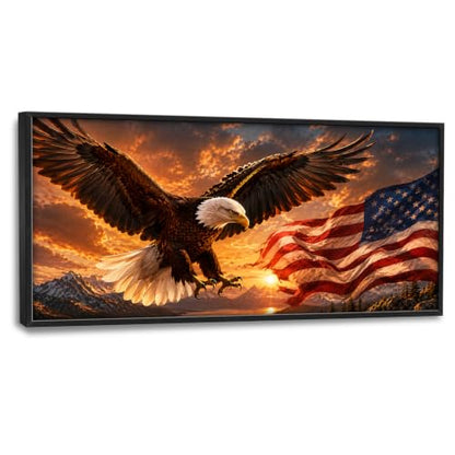 Voxlyra Framed Eagle American Flag Wall Art for Living Room 60'' × 30'' - color: Eagle American
