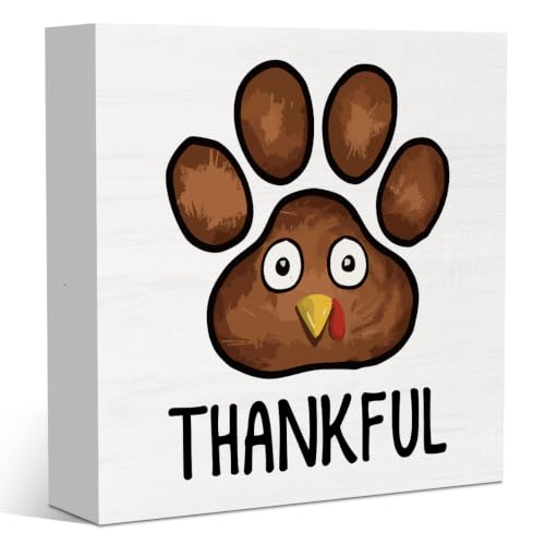 Dog Paw Turkey Thankful Fall Thanksgiving Wood Sign for Home Decor1609 - color: Thankful