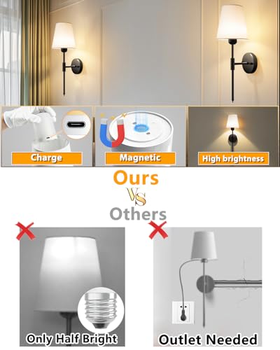 Adetu Battery Operated Wall Sconce Set of 2, Black Wall Sconces