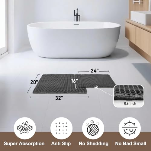 JIUZHEN Set of 2 Waffle Bath Mats Boho Bath Rugs 16"x24"+20"x32", Black - color: Black, size: 16"x24" + 20"x32"