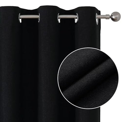 Joydeco Blackout Curtains 84 Inches Long 2 Panels Burg, Room Darkening Curtains for Bedroom, 100% Black Out Textured Thermal Drapes Privacy Protection 2 Panels Set(W52 x L84 Inch, Black) - color: Black, size: 52"W x 84"L (Pack of 2)