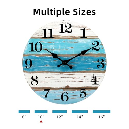 CHYLIN Wall Clock 10" Beach Battery Operated Silent Non-Ticking Coastal - color: A-blue,white, size: 10 inch