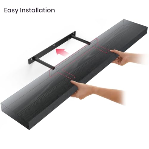 Ballucci Floating Shelf, 36" Wood Wall Shelf with Invisible Brackets for Bathroom, Living Room, Bedroom, Kitchen, Nursery, 8" Deep, Black - color: Black, size: 35.4 inches