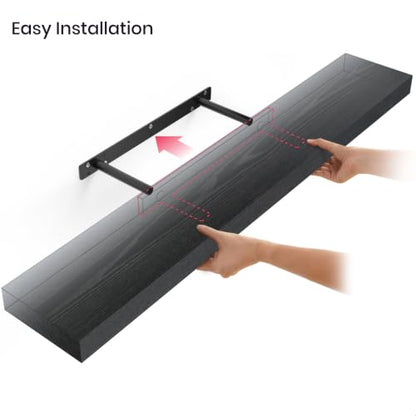 Ballucci Floating Shelf, 36" Wood Wall Shelf with Invisible Brackets for Bathroom, Living Room, Bedroom, Kitchen, Nursery, 8" Deep, Black - color: Black, size: 35.4 inches