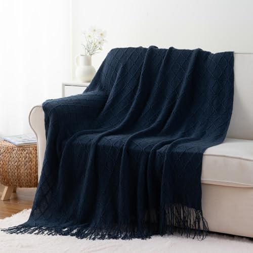 BATTILO HOME Navy Throw Blanket for Couch, Decorative Navy Blue Throw Blanket for Sofa Bed Room Decor, 50"x60" - color: Navy, size: 50 x 60 in.