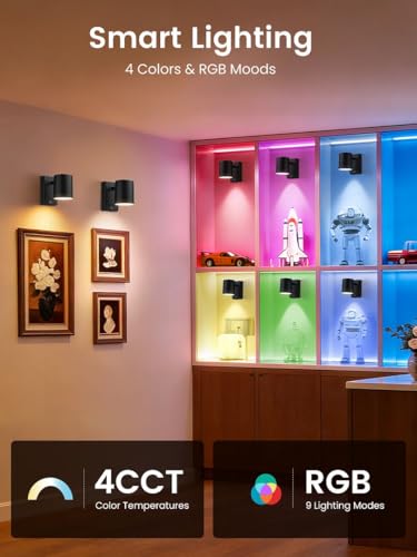 ALUSSO Battery Operated Picture Light for Wall, Rechargeable Wireless with Remote, Dimmable LED for Picture Frame, 4 Temps 9 RGB, 24° Narrow Beam Art Spotlight, 2 Pack
