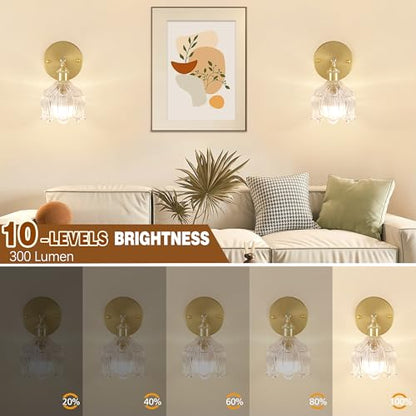 Battery Operated Wall Sconces Set of 2, Clear Tulip Glass Wall Lights | Rechargeable flower wall lamps with remote control, 15 colors, 10-level dimming and timer for bedroom and living room - color: Clear