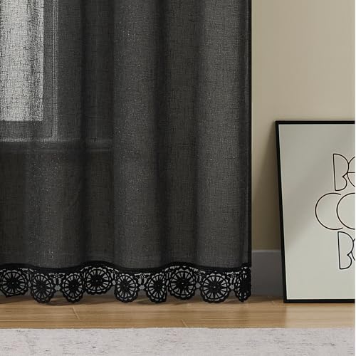Gibelle Grey Boho Farmhouse Living Room Curtains 63 Inch Length, Modern Country Window Curtain for Bedroom, Linen Bohemian Rustic Draperies - color: Grey, size: 56"W x 63"L (Pack of 1)