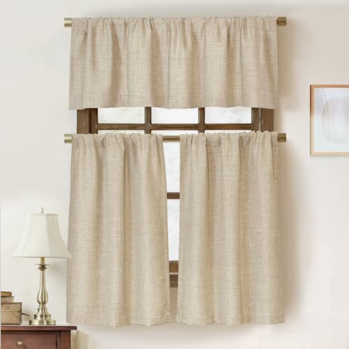 Faux Linen Cafe Curtains for Windows, 45 Inch Length, Khaki Tan, Set of 2 - color: Khaki Tan, size: 27"W x 45"L (Pack of 2)