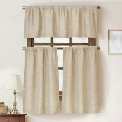 Faux Linen Cafe Curtains for Windows, 45 Inch Length, Khaki Tan, Set of 2 - color: Khaki Tan, size: 27"W x 45"L (Pack of 2)