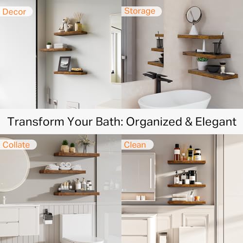 BAYKA Rustic Brown Bathroom Floating Shelves, 15.7in, 3Pk, Wall Mount Shelf - color: B. Rustic Brown - Americana Farmhouse Style, size: 15.7inches
