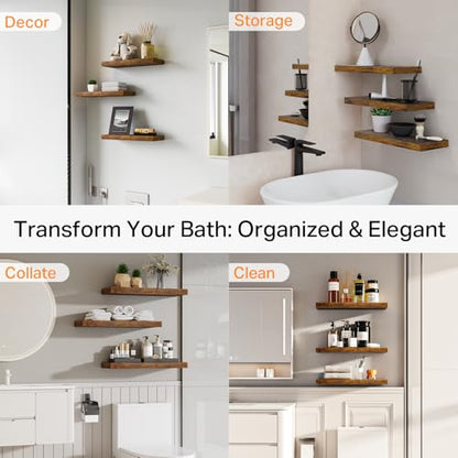 BAYKA Rustic Brown Bathroom Floating Shelves, 15.7in, 3Pk, Wall Mount Shelf - color: B. Rustic Brown - Americana Farmhouse Style, size: 15.7inches
