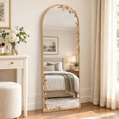 Besdomus Arched Full Length Mirror: 21"x56" Ornate Brass Gold Floor Mirror - size: 21"L x 56"W