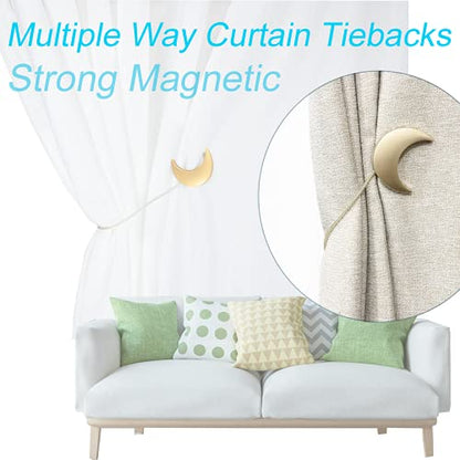 Magnetic Curtain Tiebacks Alloy Moon Curtain Holdbacks Silver/Gold Curtain Tie Backs Curtain Clips Ropes -Set of 2 - color: Gold
