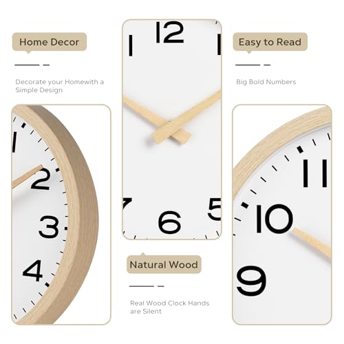 AKCISOT 8 Inch Wall Clock, Silent Battery Operated Analog Clock, Natural - color: D_natural, size: 8 Inch