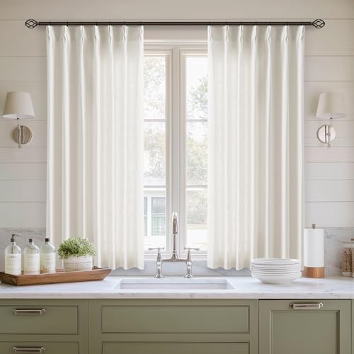 Natural Pinch Pleat Linen Kitchen Curtains 45 Inches Long 2 Panels Set - color: Natural, size: 40"W x 45"L (Pack of 2)