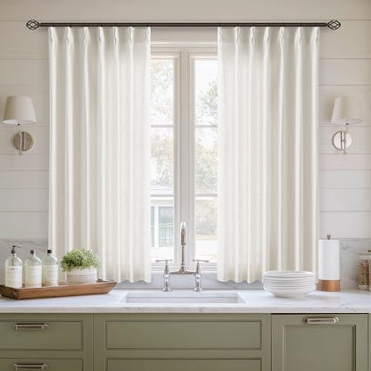 Natural Pinch Pleat Linen Kitchen Curtains 45 Inches Long 2 Panels Set - color: Natural, size: 40"W x 45"L (Pack of 2)