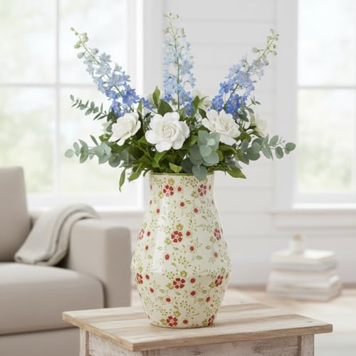 Green Chinoiserie Ceramic Vase, 11 Inch Tall - color: Green, size: 11 inch