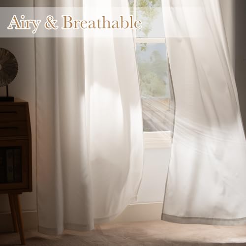 NICETOWN Non-See-Through White Privacy Sheer Curtains 90 Inches Long - color: White, size: 52"W x 90"L (Pack of 2)