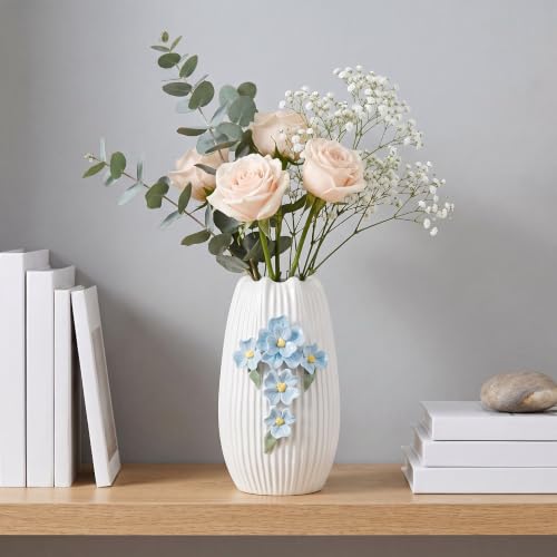 White Ceramic Vase, Boho Vase for Flower, 9 Inch - color: White and Light Blue, size: 9 inch
