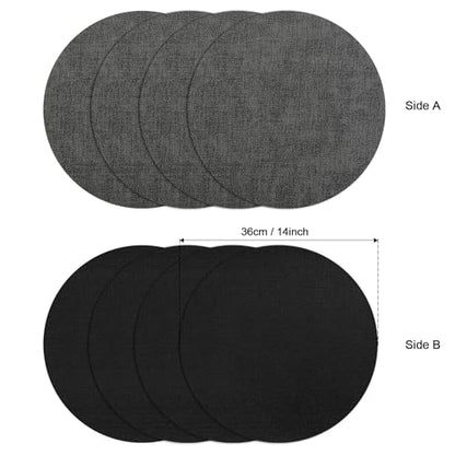 Myir JUN 14" Round Placemats Set of 4, Reversible Dual-Color Place Mats - color: Gray Black
