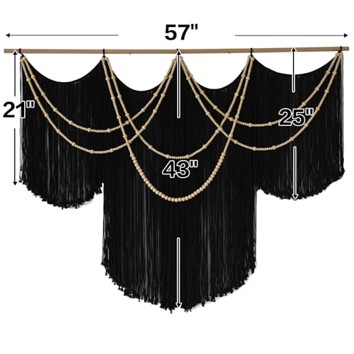 Macrame Wall Hanging Black Yarn Tapestry Boho Fiber Art Decor 57"W*43"L - color: Black1