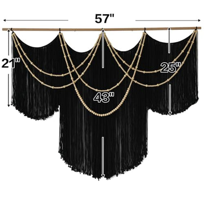 Macrame Wall Hanging Black Yarn Tapestry Boho Fiber Art Decor 57"W*43"L - color: Black1