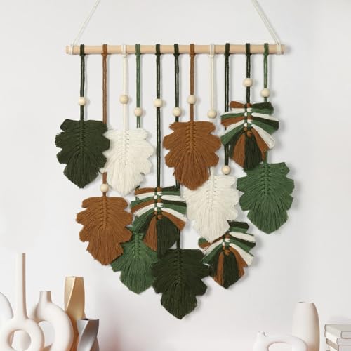 Macrame Wall Hanging Boho Home Decor Bohemian Leaves Woven Yarn Tapestry - color: Z Leaves-Brown