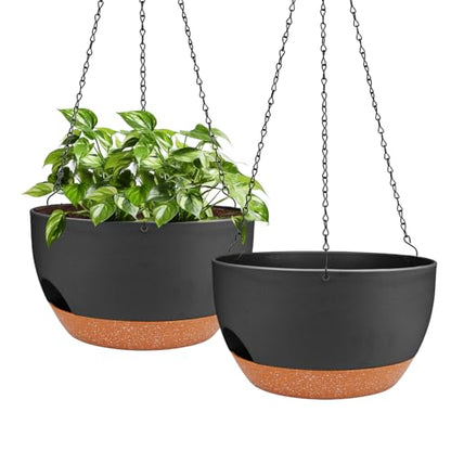 12 Inch Self Watering Hanging Planters with Removable Reservoir, 2 Pack - color: Black, size: 12 Inch