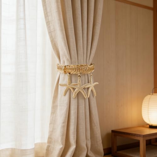 4 Pack Metal Gold Starfish Curtain Holdbacks Adjustable Tie Back Curtain Holder for Bedroom Home Office