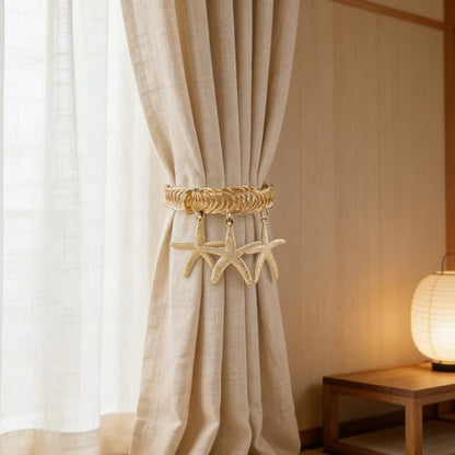 4 Pack Metal Gold Starfish Curtain Holdbacks Adjustable Tie Back Curtain Holder for Bedroom Home Office