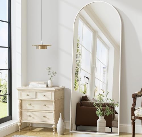 Prywot Arched Full Length Mirror, 70"x26" Free Standing Floor Mirror, White - color: White, size: 70"L x 26"W