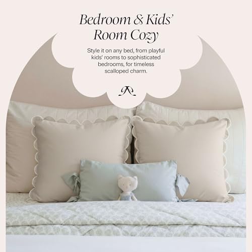 BEBE BASK Scalloped Pillow Cover Set of 2, 18x18, Cotton - Natural - color: Natural/White