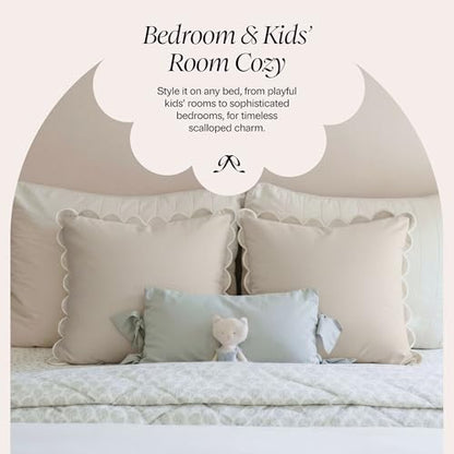 BEBE BASK Scalloped Pillow Cover Set of 2, 18x18, Cotton - Natural - color: Natural/White