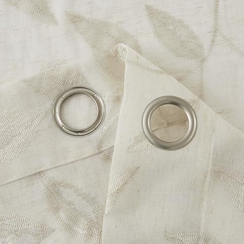 Bujasso Embroidered Leaf Sheer Curtains, Natural 38" Wx84 Lx2 - color: Natural, size: 38"W x 84"L (Pack of 2)