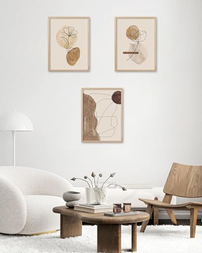 HesenDot Natural OAK Wood Abstract Line Drawing Framed Wall Art,12x16in - color: Boho Neutral Line