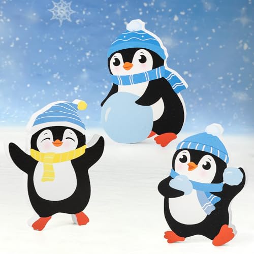 COCHIE Penguin Christmas Decorations Indoor, Cute Penguins Winter Tiered Tray Decor Set of 3, Wooden Penguin Blocks Xmas Table Decoration for Party Home Office Shelf Door (Light Blue) - color: Light Blue