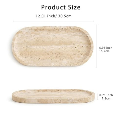 Marble Bathroom Tray, 12×6 inch Oval Marble Decorative Tray - color: Travertine