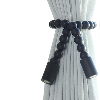 Meplait Magnetic Curtain Tiebacks, 2 Pack Boho Curtain Tie Backs, Black - color: Black-cylinder