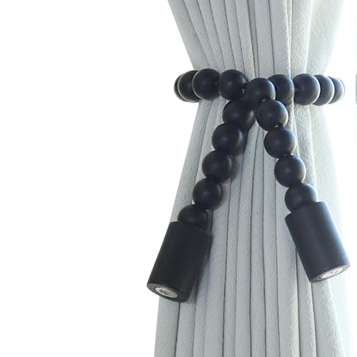 Meplait Magnetic Curtain Tiebacks, 2 Pack Boho Curtain Tie Backs, Black - color: Black-cylinder