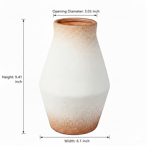 Rustic Farmhouse Ceramic Vase, 10 Inch - color: Brown and White, size: 10 inch