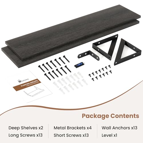 Axeman 32 Inch Floating Shelves, 8 Inch Deep Black Wall Shelves Set of 2 - color: Black, size: 31.5 Inch